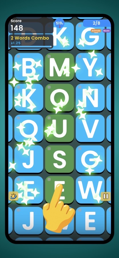 Word Hunt timed hunt with an active combo streak